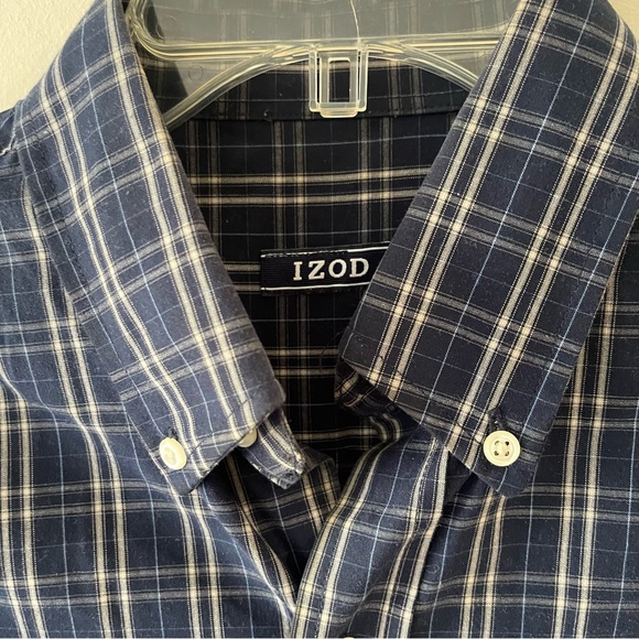 Izod Mens Blue Button-down Long Sleeve Plaid Collard Shirt - Picture 2 of 3